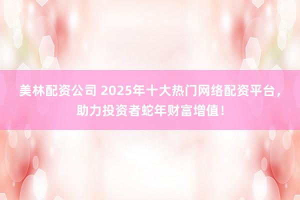 美林配资公司 2025年十大热门网络配资平台，助力投资者蛇年财富增值！