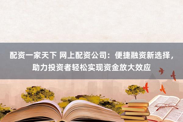 配资一家天下 网上配资公司：便捷融资新选择，助力投资者轻松实现资金放大效应